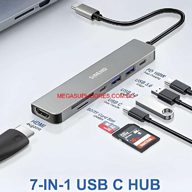  Adaptador Hub USB Tipo C 7 en 1 – HDMI 4K MicroSD USB PD 100W Foto 7304759-1.jpg