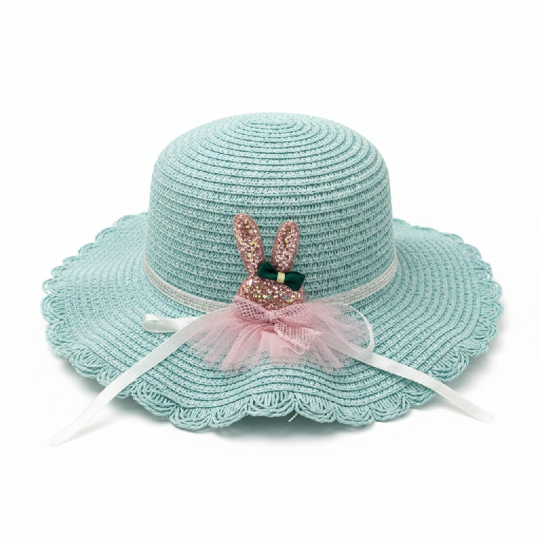 Sombrero de Paja Infantil con Adorno de Conejo Az Azu Azul 1 10 10c 10 Foto 7312369-1.jpg