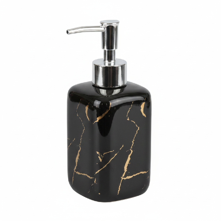 Dispensador de Jabón Negro con Diseño Marmolado Dorado Foto 7312413-1.jpg