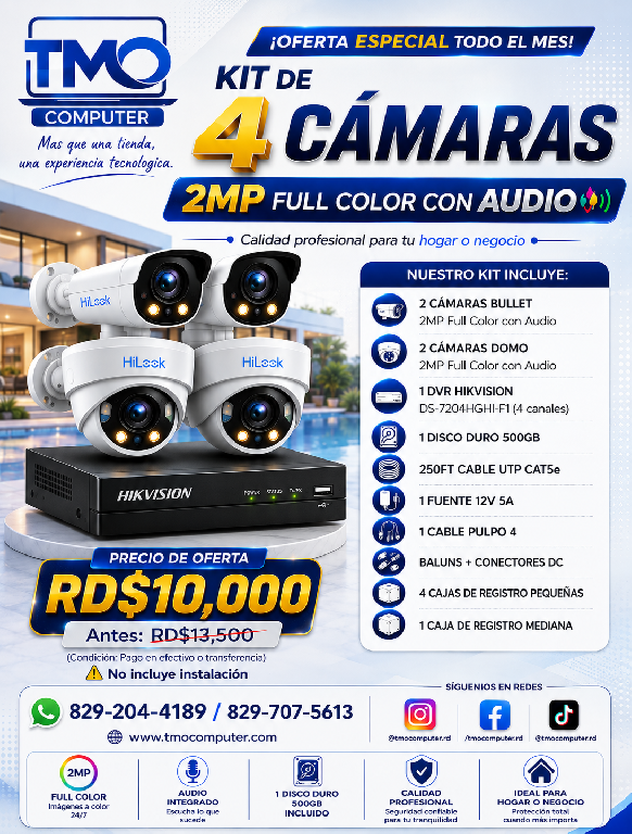 KIT DE 4 CAMARAS 2MP FULL COLOR CON AUDIO  Foto 7312844-1.jpg