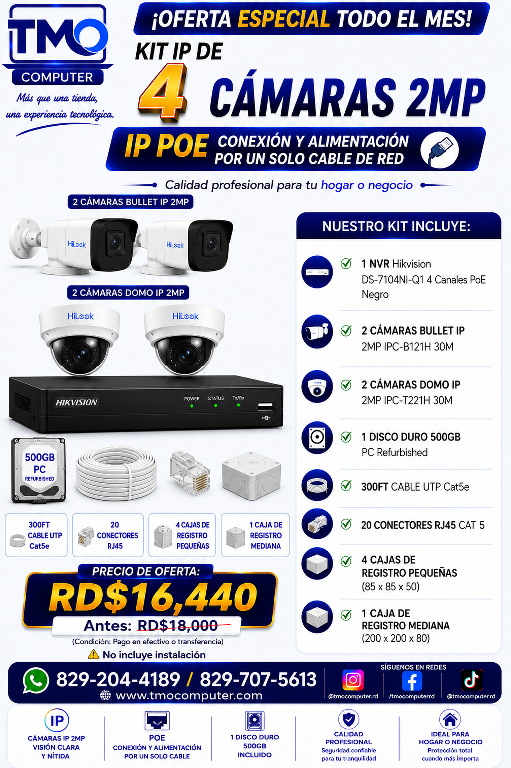 KIT DE 4 CAMARAS IP POE 2MP   en Santo Domingo Este Foto 7312854-1.jpg