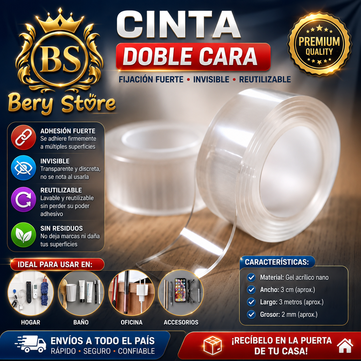 CINTA DOBLE CARA TRANSPARENTE ADHESIVA PREMIUM  CINTA ADHESIVA DOBLE C Foto 7313578-4.jpg