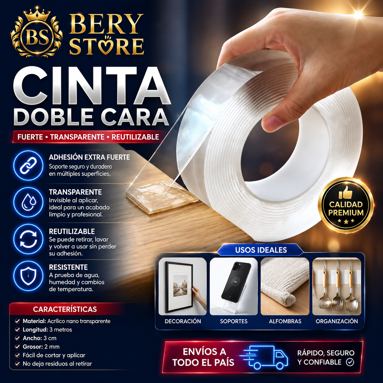 CINTA DOBLE CARA TRANSPARENTE ADHESIVA PREMIUM  CINTA ADHESIVA DOBLE C Foto 7313578-6.jpg