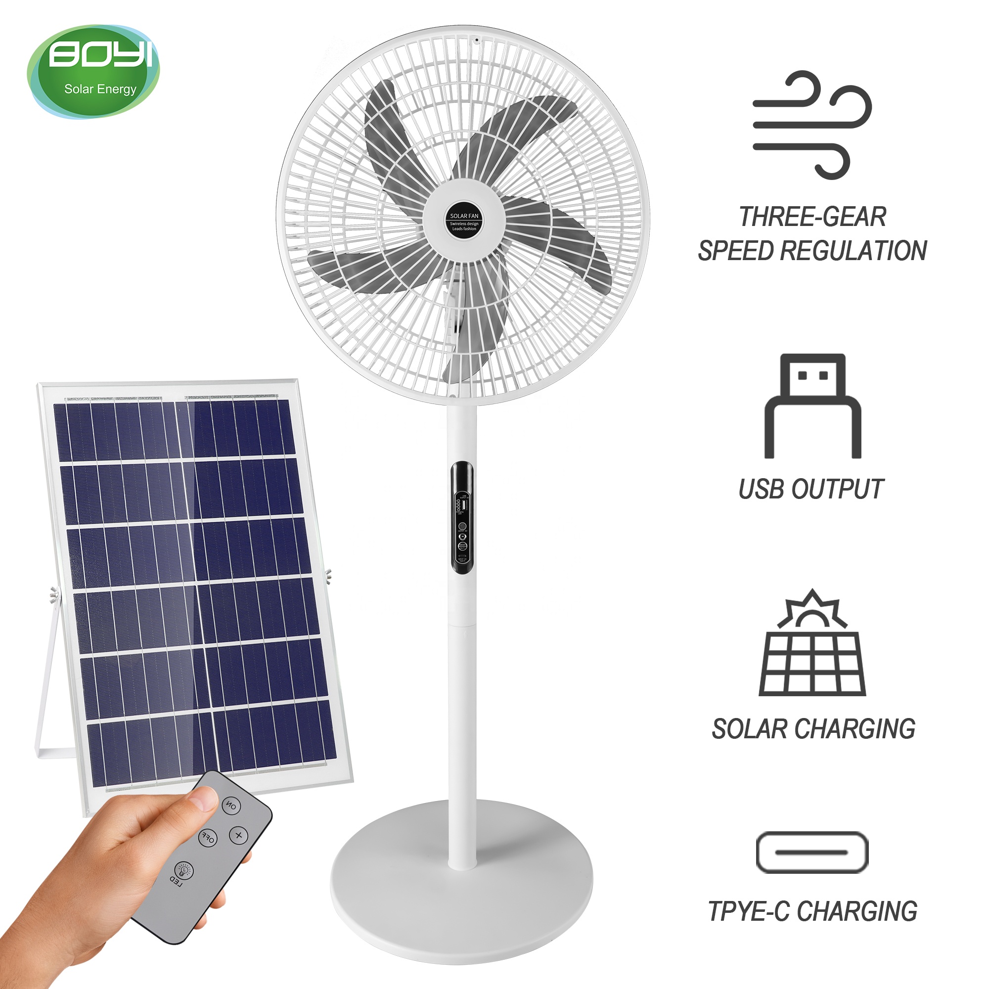 Ventilador solar recargable 16 con panel solar y luz LED – Ideal para  Foto 7313582-2.jpg