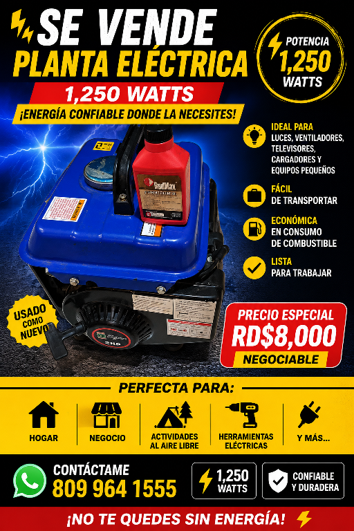 Vendo planta eléctrica  1250 watts Foto 7317476-1.jpg