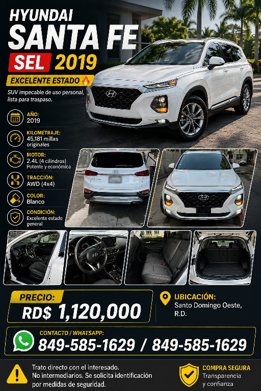  HYUNDAI SANTA FE 2019 BLANCA en Santo Domingo Oeste Foto 7317857-1.jpg