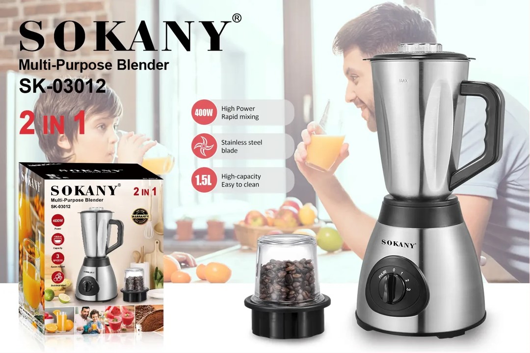 Licuadora 2 en 1 Sokany 1.5L 400W Vaso Acero Inoxidable  Molinillo Foto 7318733-2.jpg