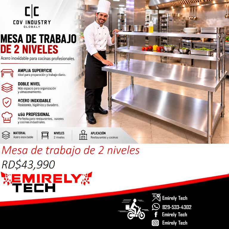 Mesa de trabajo de 2 niveles acero inoxidable Foto 7320665-1.jpg