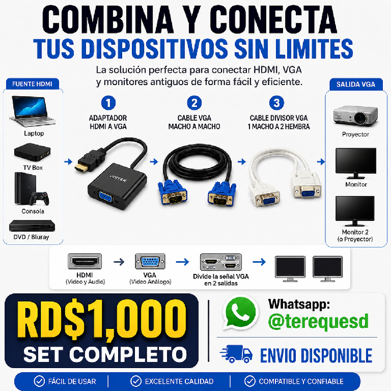 Adaptador HDMI a VGA  Cable VGA  Splitter  Foto 7322710-1.jpg